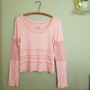 Free People || orange eyelet crop longsleeve